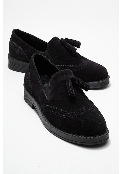 Luvishoes Luvi Shoes Alex Siyah Süet Hakiki Deri Püsküllü Lastikli Kadın Loafer Ayakkabı SIYAH SUET Luvishoes Luvi Shoes Alex Siyah Süet Hakiki Deri Püsküllü Lastikli Kadın Loafer Ayakkabı SIYAH SUET