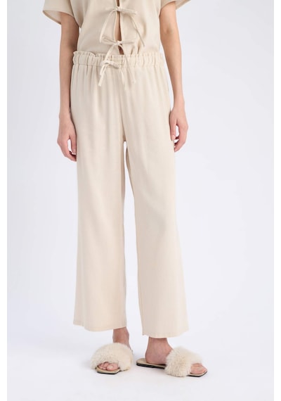 DeFacto Pijama Takımı Keten Kısa Kollu Üst Esnek Belli Alt-Fall in Love E3571AX25SPBG778