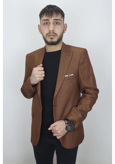 Dmctekstil Duayen Erkek İtalyan Kesim Dar Kalıp Tek Düğme Yazlık Blazer Ceket Taba