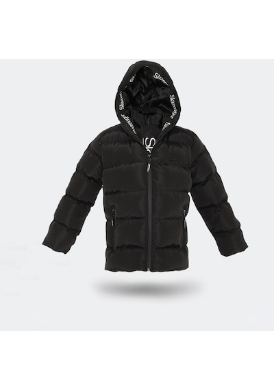 Slazenger NEONS Çocuk Kapüşonlu Şişme Siyah Mont & Kaban
