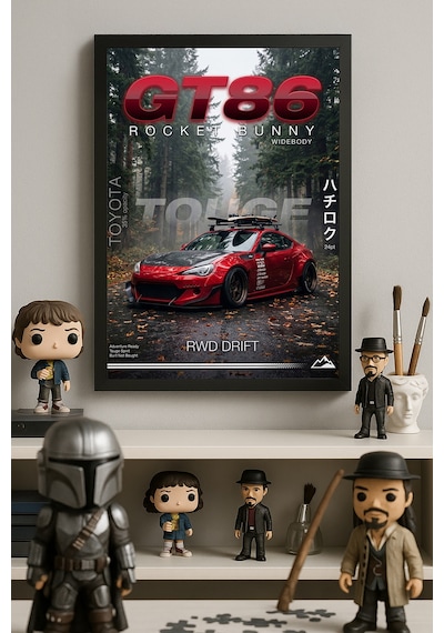 Toyota Gt86 Siyah Ahşap Çerçeveli Poster, Dekoratif Araba Duvar Tablosu