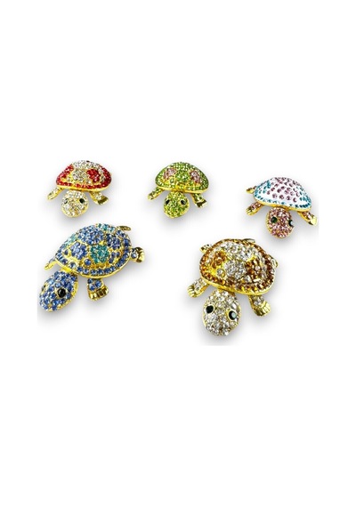 5'li Renkli Kaplumbağa Biblo Seti Taşlı Çok Renkli Kristal Taş Detay 5 X 3 CM