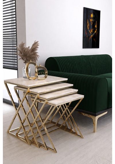 Masal 4'lü Zigon Gold Kaplama Krem Mermer Mdf Mebran