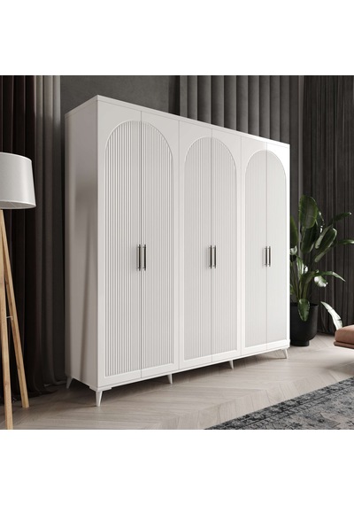 Oslo 6 Kapaklı Komple Mdf Beyaz Gardırop