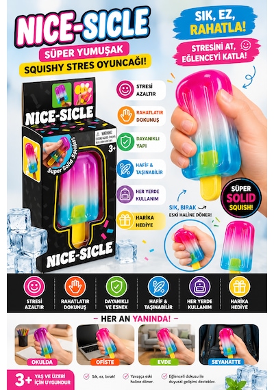 Nice-sicle Dondurma Squishy Oyuncak Süper Yumuşak Sıkılabilir Stres Oyuncağı Pembe