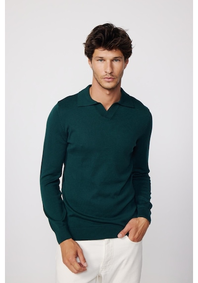 Tudors Slim Fit Dar Kesim Polo V Yaka Yeşil Erkek Kazak-28629-yeşil Yeşil