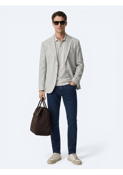 Kip Bej Desenli Modern Fit Keten Karışımlı Ceket