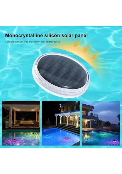 Güneş Enerjili Yüzen Havuz Led Işığı 9 Renk Kumandalı Su Geçirmez Dekoratif Havuz Lambası 1