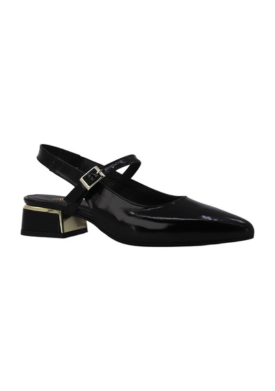 Albini Hakiki Rugan Deri Tokalı Slingback Kadın Topuklu Ayakkabı Alb26109519yr Siyah