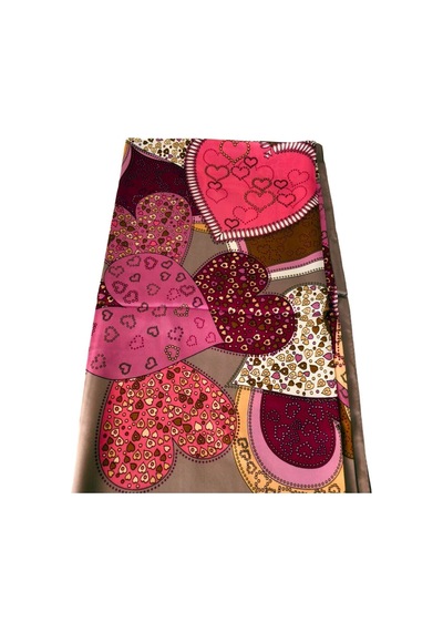 Tikitonki Kalp Desenli Kare Kesim Saten Bej Rengi Eşarp - 90x90 Karışık Karışık