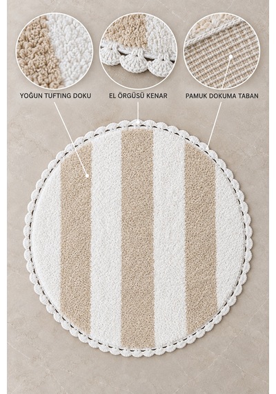 Alanur Bodrum Tufting Cotton Pamuklu El Işi Örgülü 90 X 90 Cm Paspas 112 Beyaz - Ekru