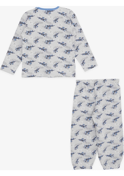 Breeze Girls & Boys Erkek Bebek Pijama Takımı Uçak Desenli 9 Ay-3 Yaş, Gri-gri Gri