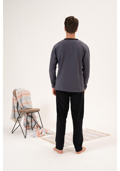 Estiva Erkek Kışlık Düğmeli Yaka Polar Pijama Takımı 001