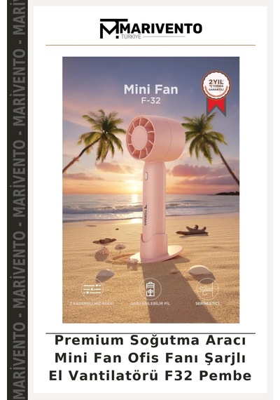 Premium Soğutma Aracı Mini Fan Ofis Fanı Şarjlı El Vantilatörü F32 Pembe