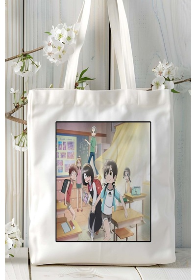 Art Hediye Jijou Wo Shiranai Tenkousei Ga Guigui Kuru Baskılı Bez Omuz Çantası Kişiye Özel Model 4 Çok Renkli