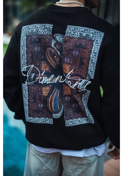 Uzun Kol Bisiklet Yaka Ön Ve Arka Baskılı Sweatshirt - Siyah -