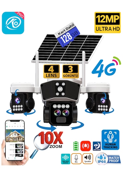 O-kam 9095 128gb 12mp 10x Zoom 4 Lens 3 Ekran Ultrahd 4g Solar Akıllı Güvenlik Kamerası
