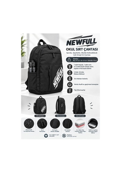 Newfull Okul Sırt Çantası Siyah
