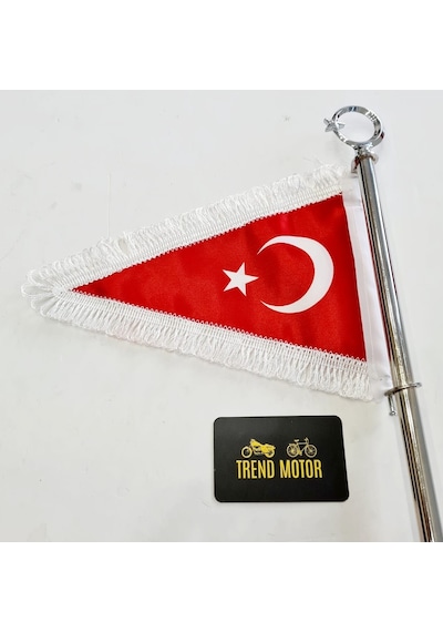 Motosiklet Makam Bayrağı Flama - Ay Yıldız Beyaz Püskül