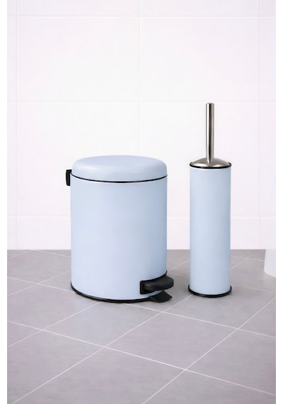 Sas Haus Mavi 2'li Banyo Seti - Metal Çöp Kovası 3 Lt Ve Wc Fırçası Takımı Elit 7200 Mavi