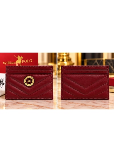 Williampolo Anka Hakiki Deri Unisex Kartlık-ince Tasarım Bordo