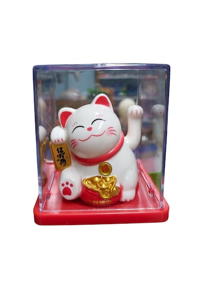 Maneki Neko El Sallayan Mini Şans Kedisi Beyaz Solar Güneş Enerjili 5x5cm Y5byz05 Standart