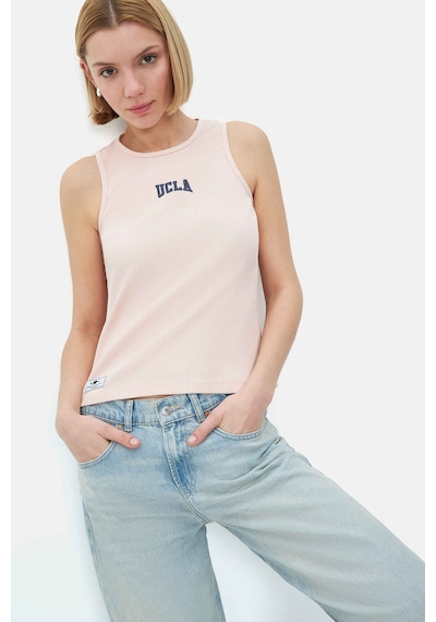 Salınas Toz Pembe Sıfır Kol Nakışlı Standard Fit Kadın Tshirt Toz Pembe