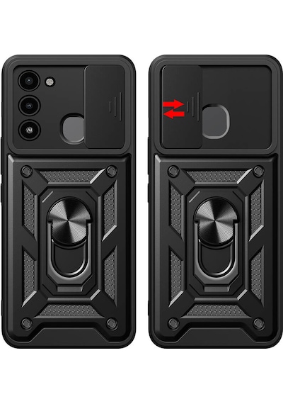 Nourthkiingdom Tecno Spark 8c Kılıf Magnetik Standlı Kamera Korumalı Nrtk Sürgülü Vega Kapak - Siyah Siyah