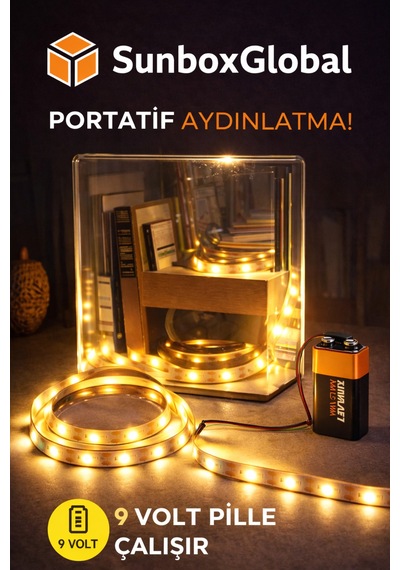 Pilli Yapışkanlı 2 Metre Günışığı Pilli Şerit Led Pil Dahil Günışığı Günışığı