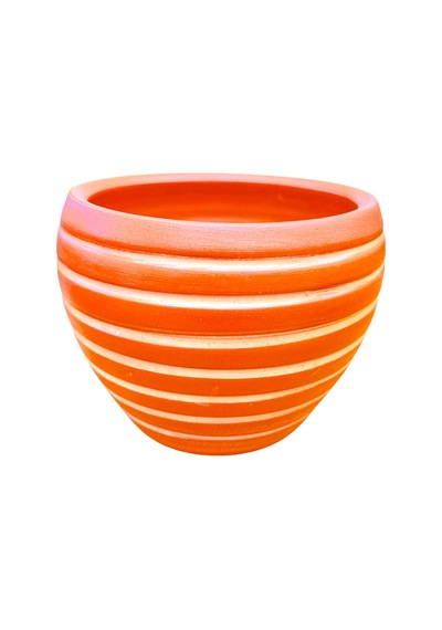 BİTKİ TASARIMI EV DEKORASYON YAN ÇİZGİ DESENLİ TERRAKOTA TOPRAK SAKSI SAKSILIK SALON ÇİÇEKLİK - 15 CM