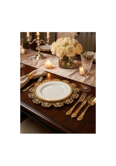 6 Adet Set Gold Detaylı Şeffaf Supla 30 Cm - Lüks Amerikan Servis Ve Yemek Masası Dekorasyonu Altın - 825371864 Altın