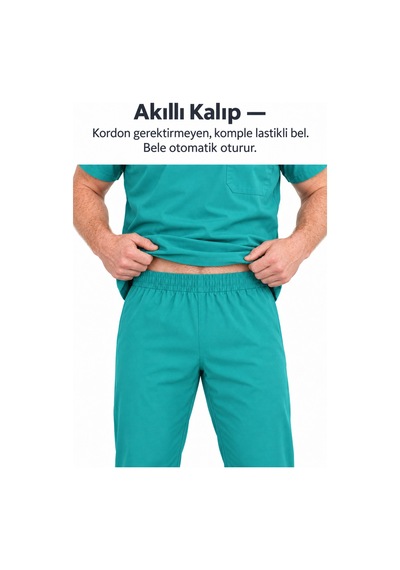 Erkek Yeşil Hemşire Ve Doktor Forması V Yaka Rahat Kesim Lastikli Bel Boru Paça Alt Üst Takım Yeşil
