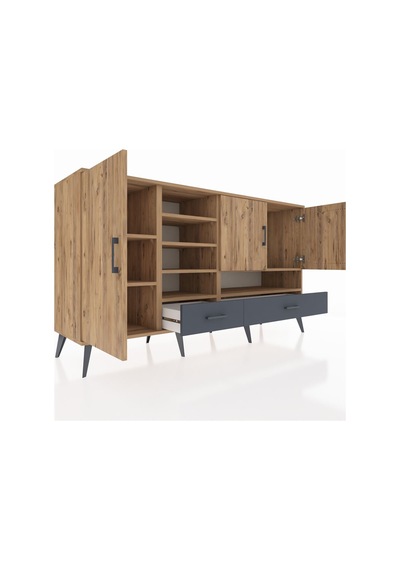 Kronos Konsol 8 Raflı 2 Çekmeceli 3 Kapaklı 176x59x99 Çam-çam/ant Çam-çam/antrasit
