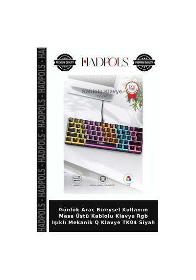 Günlük Araç Bireysel Kullanım Masa Üstü Kablolu Klavye Rgb Işıklı Mekanik Q Klavye Tk04 Siyah