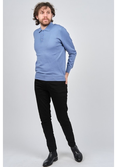 Pave Erkek Polo Yaka Yün Kazak 4538004 Mavi Mavi