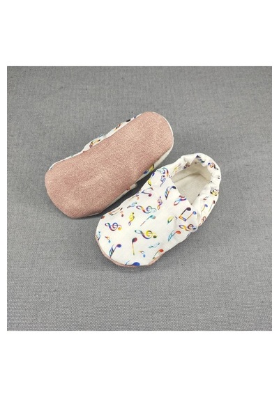 Loove Bebe Bebek Kız Erkekörme Kumaş Ergonomik Ev Kreş Patik Panduf Ayakkabı Nota Beyaz