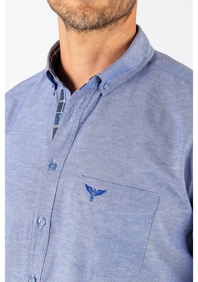 Tudors Klasik Fit Rahat Kesim Poplin Oxford Erkek Gömlek-23432 Mavi