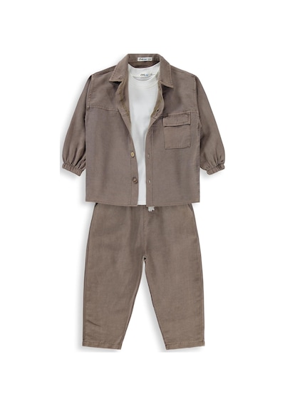 Civil Boys Gabardin Çizgili 3 Lü 2-5 Yaş Takım - Kahve Kahverengi