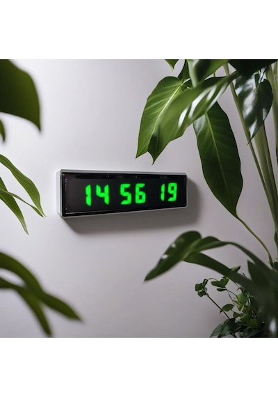 Saniyeli Dijital Led Duvar Ve Masa Saat Ve Derece - Yeşil Kasa Ölçüsü: 7x26 Cm