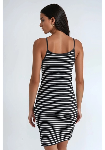 Hiccup Askılı Bodycon Mini Elbise Ellie Collection Siyah 01