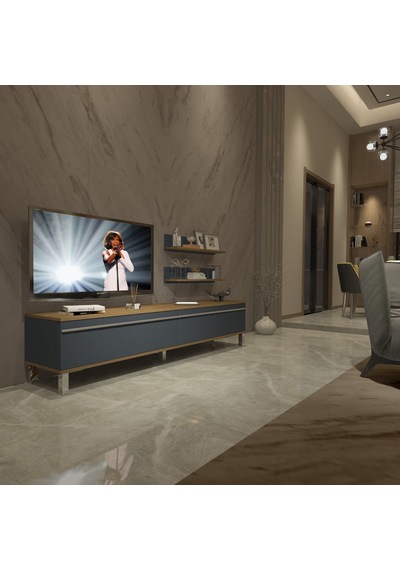 Decoraktiv Eko 4 Mdf Std Krom Ayaklı Tv Ünitesi Tv Sehpası Pera - Antrasit