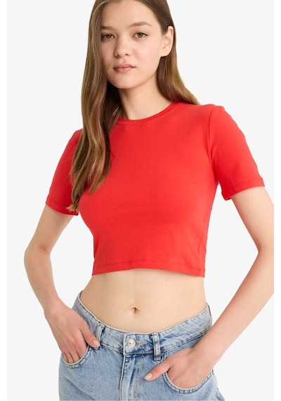 DeFacto Coool Fitted Crop Basic Düz Kırmızı Kısa Kollu Tişört F8924AX25HSRD1