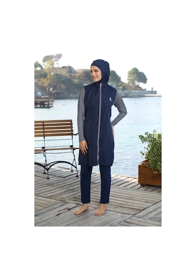 Estiva 25950 Lacivert Marin Fermuarlı Desenli Tam Boy Tesettür Mayo Lacivert