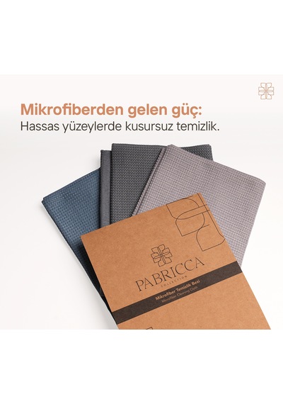 Pabricca Mikrofiber 3 Adet Temizlik Bezi 60x33 Cm Yüksek Su Emiciliği, Çizik Ve Tüy Bırakmaz, Waffle Dokulu Gri