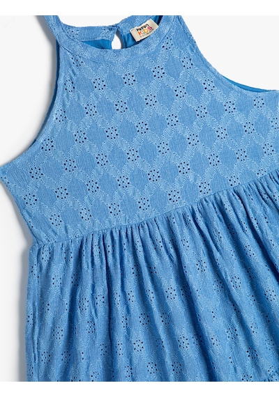 Koton Elbise Halter Yaka Fistolu Katlı Rahat Kesim Mavi 4skg80003ek Mavi