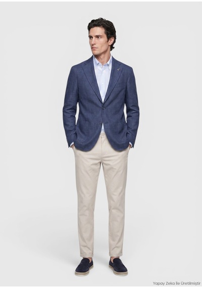Ramsey Lacivert Shirt Shoulder Slim Fit %100 Keten Ceket