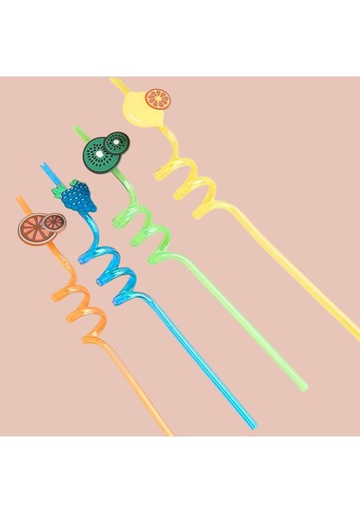 Çocuk Pipeti 4 Adet Şekilli-uzun Kıvrımlı Ve Figürlü Renkli Plastik Pipet Seti 26 Cm Rahat Kullanım Diğer
