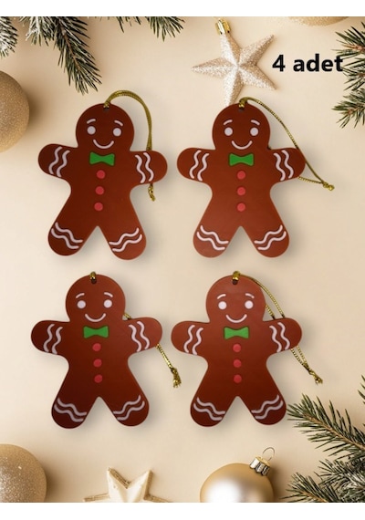 Yılbaşı Çam Ağacı Süsleri Kurabiye Adamlar 4 Adet 9 X 7 Cm Noel Baba