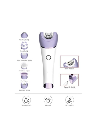 Tep-02 Beyaz 6 Başlıklı Yüz+koltuk Altı+bikini Bölgesi+bacak Islak Ve Kuru Kablosuz Epilatö Beyaz