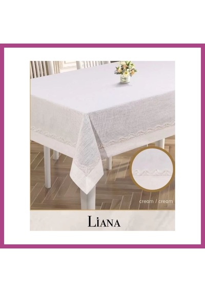 Gees Global Liana Model Krem 160x220 Cm Keten Dantel Şık Dekoratif Yemek Masası Örtüsü Gbzs